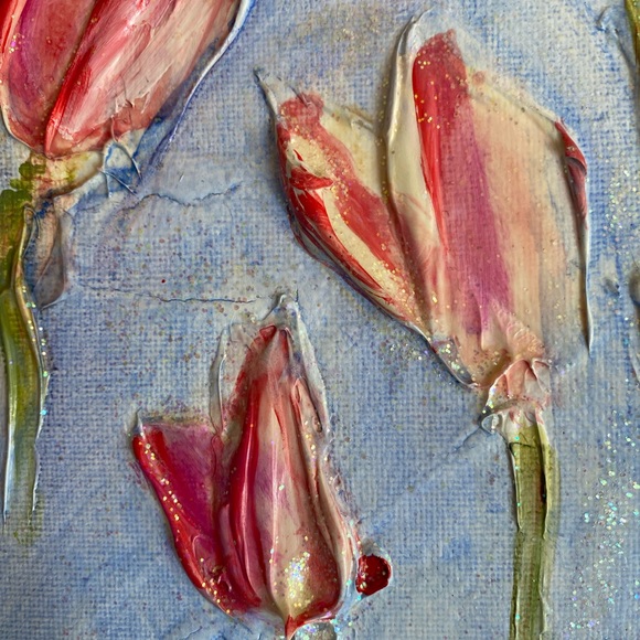 Floral Canvas Art with Pink Flowers - Picture 3 of 5